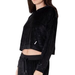 Paris Hilton Y2K Vibe Thats Hot Cropped Hoodie Black Rhinestone Bling Embossed M